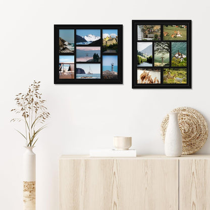 4X6 Picture Frame Collage for Wall, Display 7 Pcs 4X6 Photos with Mat or 12X14 without Mat, 7 Opening Photo Frame for 4 X 6 Pictures with Shatter Resistant Plexiglass, Black Mat, Black7