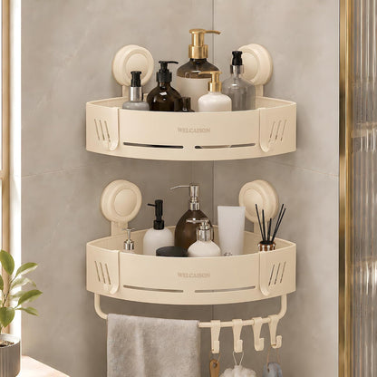 2-Pack Shower Caddy Corner Suction Cup with Bar&Hooks-Ivory1