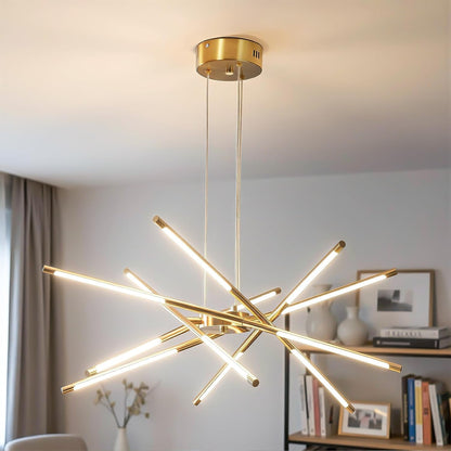 Modern Gold Chandelier, 12-Light LED Linear Pendant Light Fixture, Dimmable Gold Chandeliers for Dining Room, Living Room, Bedroom, Kitchen Island1