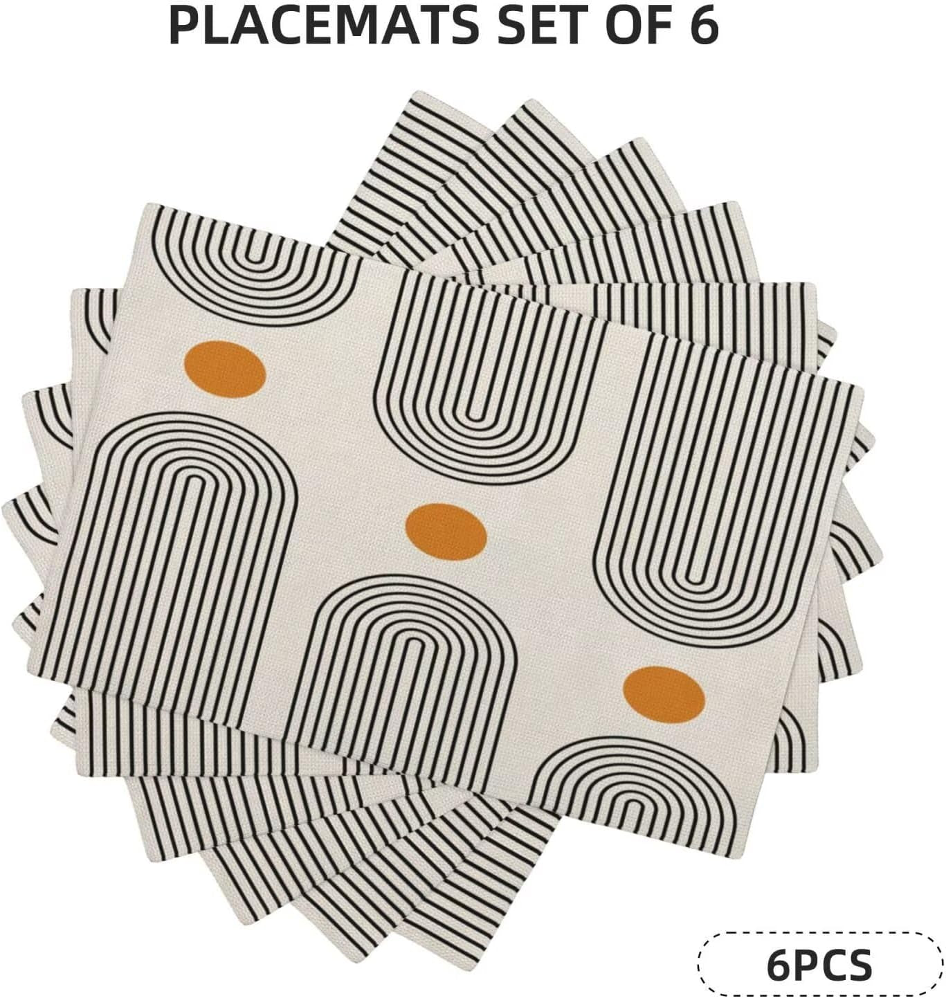 boho-mid-century-placemats-12x18-inch-set-of-6-abstract-simple-sun-arch-pattern-table-place-mat-boho-modern-yellow-spot-washable-table-mats-decorative-linen-fabric-table-mat-for-dining-table