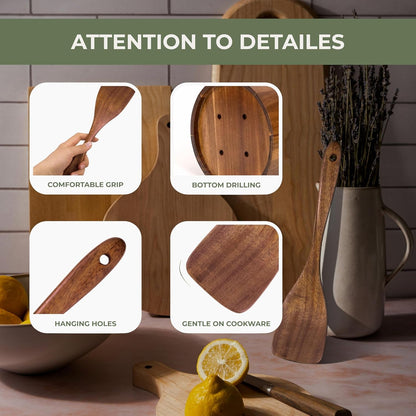 XXL Wooden Utensil Set, 13-Piece Acacia Wood Tools with Holder & Spoon Rest6