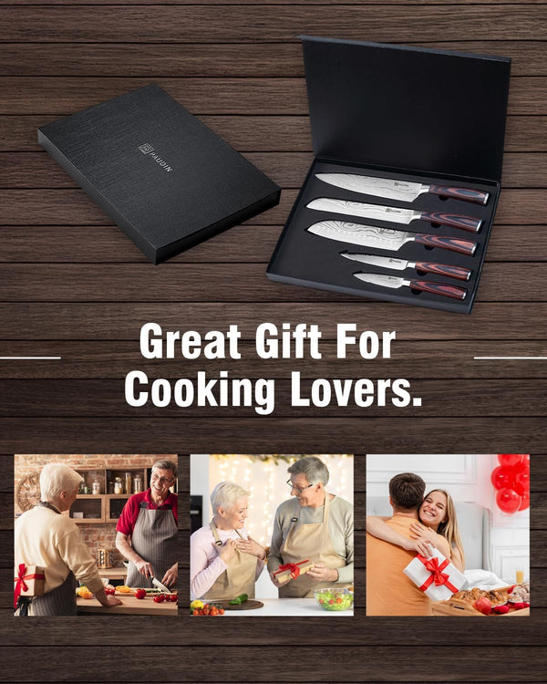 Knife Set, 5PCS Kitchen Knife Set without Block, Stainless Steel Chef Knife Set with Pakkawood Handle, Professional Kitchen Gift Sets for Cooking Lovers & Farther'S Day7