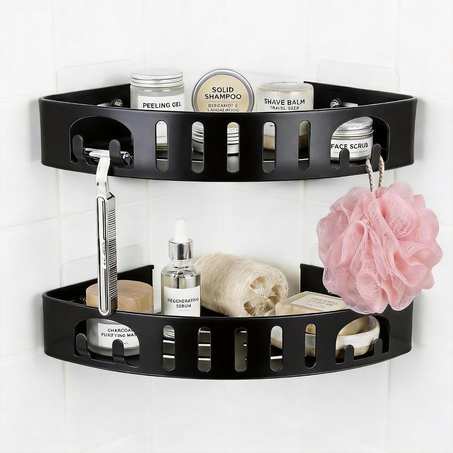adhesive-corner-shower-caddy-with-hooks-no-drill-aluminum-shower-shelf-2pcs