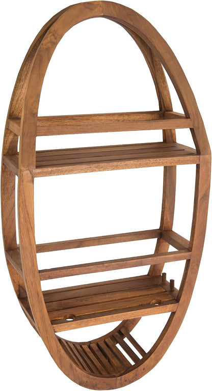 Moa Oval Teak Shower Organizer, Hanging Caddy with Hooks1