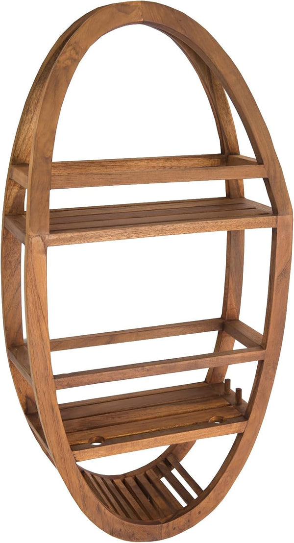 Moa Oval Teak Shower Organizer, Hanging Caddy with Hooks1