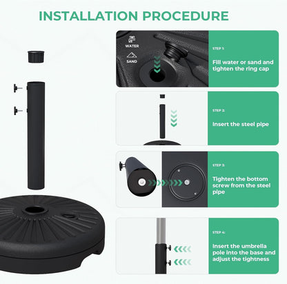 81.5Lb Max Capacity Outdoor Patio Umbrella Base, Black | Water Filled Umbrella Stand, Heavy Duty Market Umbrellas Base6