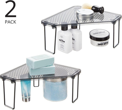 Plastic/Steel Corner Stackable Rack, Storage Organizer Shelf for Bathroom, Vanity, Countertop, Sink, Cabinet, Holds Makeup, Shower Accessories, Ligne Collection - 2 Pack - Black/Smoke Gray4