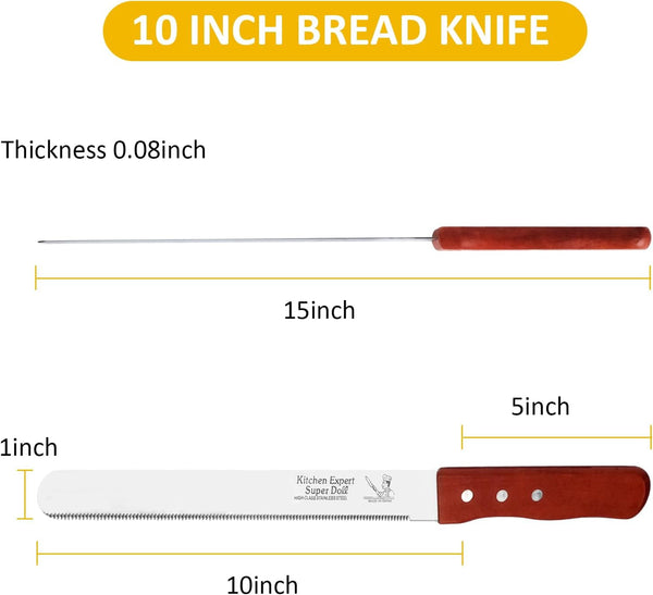 Bread Knife, Stainless Steel Fine Serrated Bread Knife for Homemade Bread, Cakes & Bagels, 10 Inch Kitchens Knifes Saw Breads Cutter, Bagel Sourdough Slicer Knifes with Wooden Handle2
