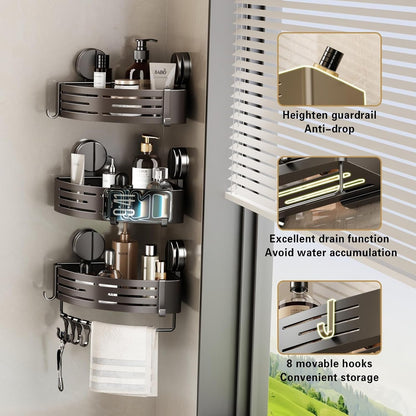 Shower Caddy Suction Shower Shelf No Drilling Shower Organizer Suction Cup Shower Storage Rack Aluminum Wall Mounted Shampoo Holder with Towel Bar Hooks (2-Pack, Matte Gray)4