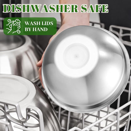 8-Piece Colorful Stainless Steel Mixing Bowl Set with Lids, Includes 5 Nesting Bowls and 3 Grater Attachments for Mixing and Serving, 1.5/2.1/3.5/4/4.5 QT7