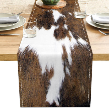 Cow Print Table Runner Brown Western Runners Cowhide Table Decorations Farmhouse Country Table Runner for Party Home Kitchen Dining Room 13X36 Inch (Just a Print)1
