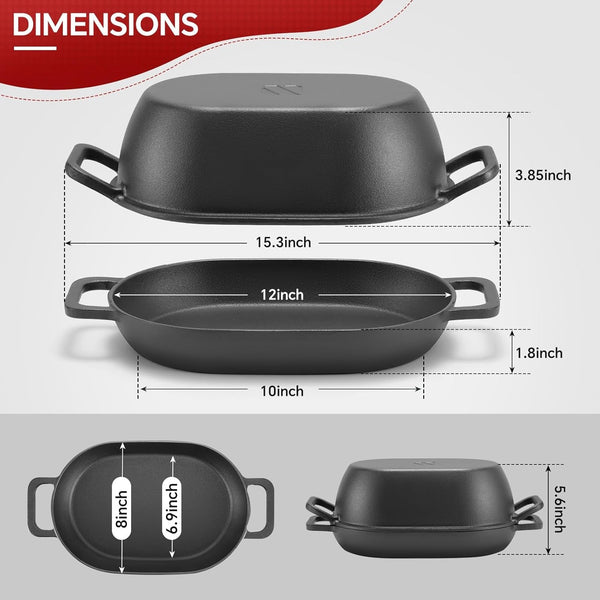 12"X8" Oval Cast Iron Dutch Oven for Bread Baking，Pre-Seasoned Combo Cooker with Lid, Perfect for Sourdough, Artisan Loaves & Family Meals,5 Qt2