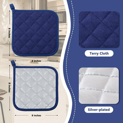 5 Pack Pot Holders for Kitchen Clearance | Cotton Made, Machine Washable, Heat Resistant Potholder, Hot Pads, Trivet for Cooking and Baking, Dark Blue2