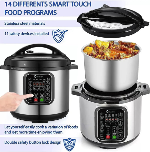 8Qt Stainless Steel Pressure Cooker | 24-Hour Presetting Electric Rice Cooker, 14 in 1 Slow Cooker with Temperature Control | LED Multifunction Steamer, Food Warmer with Nonstick Pot5