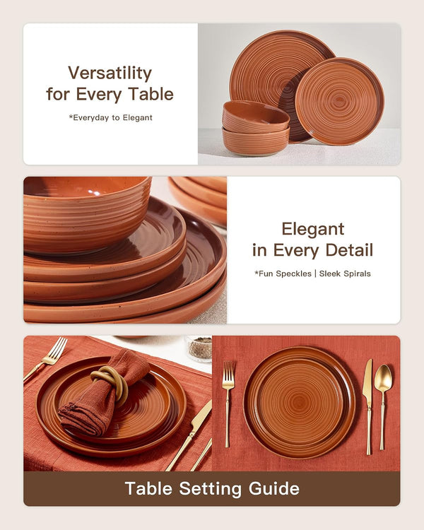 Ceramic Dinnerware Set for 4, Plates and Bowls, Terracotta3