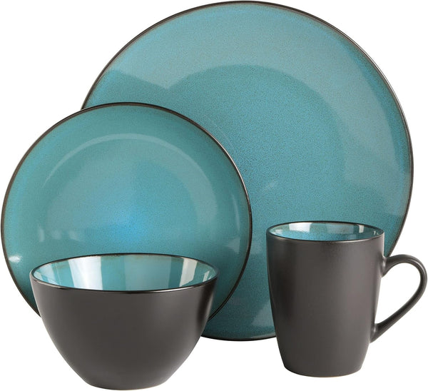 Soho Lounge 16-Piece round Reactive Glaze Stoneware Dinnerware Set, Service for 4 – Teal Plates and Bowls2