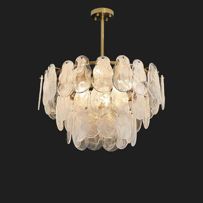 Gold Dining Room Chandelier Multi-Tier Lantern Pendant Lighting,Cloud Glass Metal Chandeliers Hanging Ceiling Light Fixtures (6-Light)3