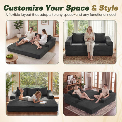78.7" Folding Convertible Sofa Bed, Boneless Sleeper Sofa Couch with Pillows, 3 Seater Pull Out Futon Couches Bed, Floor Mattress Couch Loveseat for Living Room Bedroom Lounge, Dark Grey7
