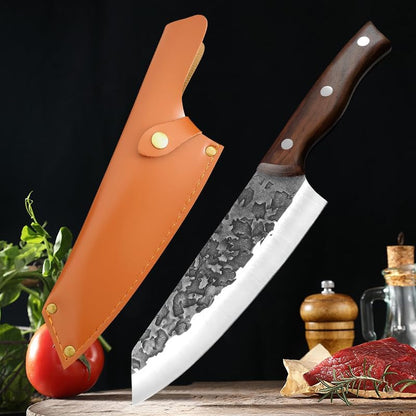 Meat Cleaver, 7 Inch Butcher Kitchen Knife Stainless Steel Meat Chopping Chef Fish Vegetables Slicing Butcher Knives with Sheath3