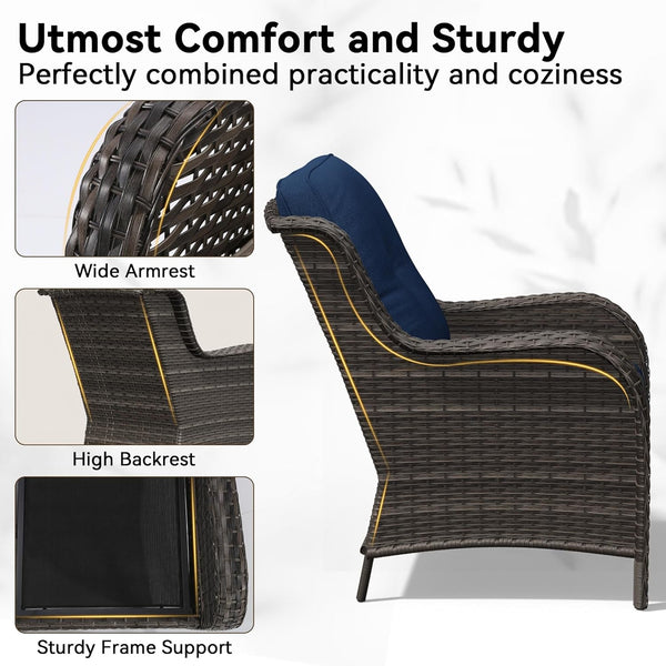 5 Piece Outdoor Wicker Patio Furniture Set, Patio Chairs Set with Thickened Olefin Cushions, High Back and Deep Seating, Hand-Woven PE Rattan, Ottoman for Porch, Deck3