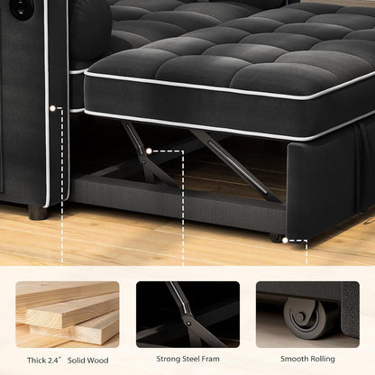 3 in 1 Sleeper Sofa Bed with Adjustable Backrest, Black Velvet4