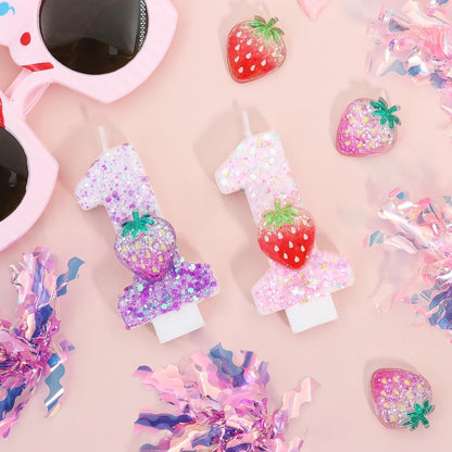 Pink Strawberry Number 1 Candle for Berry First Birthday Decor6