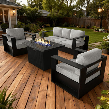 4 Piece Oversized Aluminum Outdoor Furniture Set with Fire Pit1