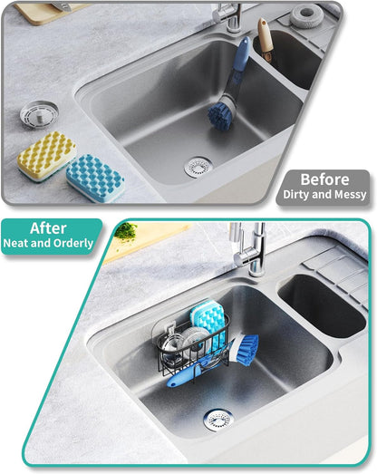 Multifunctional Sponge Holder with Unique M-Shaped, 2 Installation Methods Kitchen Sink Caddy Organizer, Rustproof Stainless Steel Kitchen Organizers and Storage Essentials - Black6