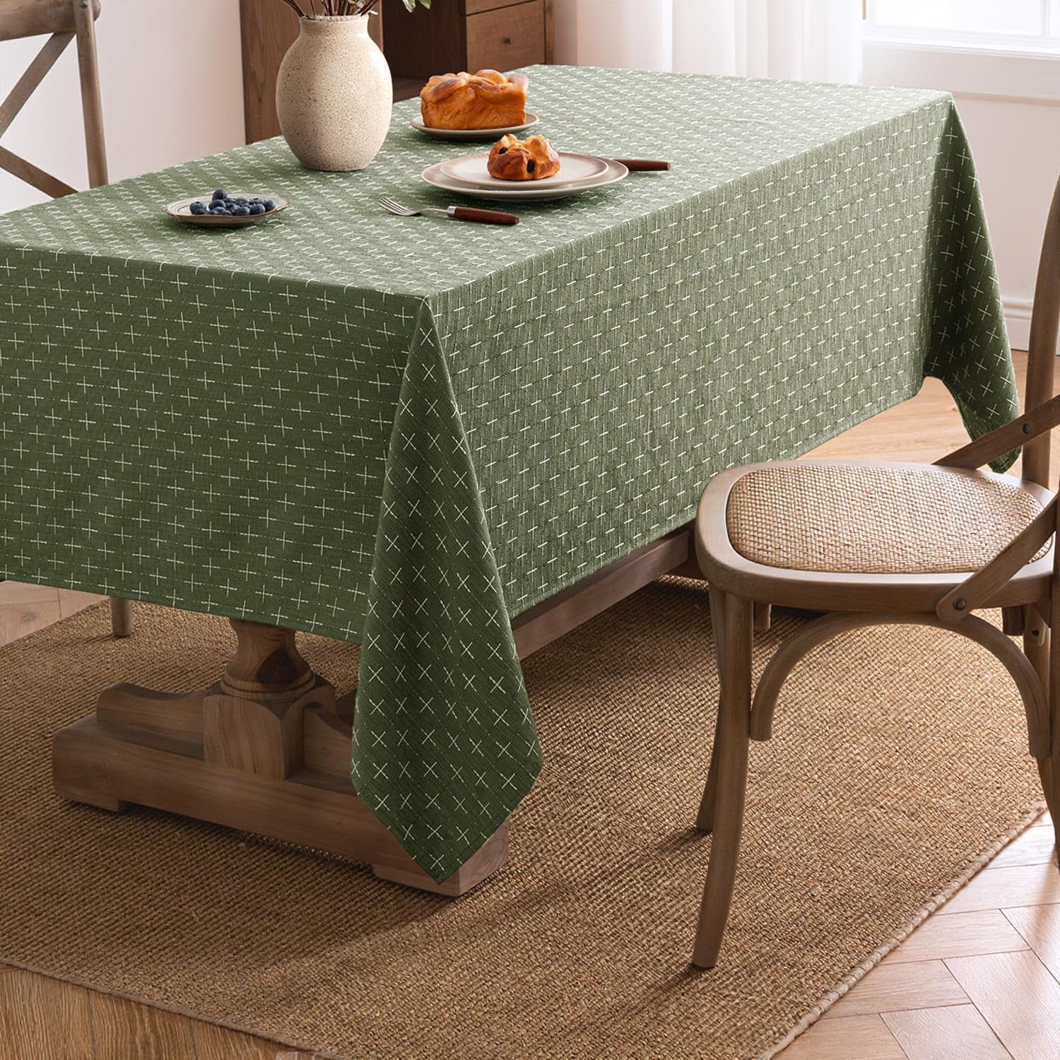 olive-green-rectangle-cross-star-textured-table-cloth-52x70-inch