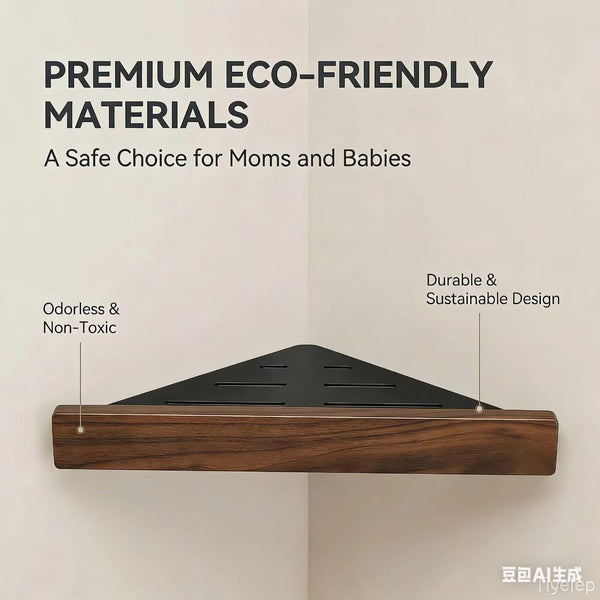 Corner Shelf 1 Pack, Solid Wood Triangle Wall Mounted Shelf, Adhesive or Screws, No Drill or Permanent Mount, Shower Storage for Bathroom Kitchen, Rust Proof BPA Free2