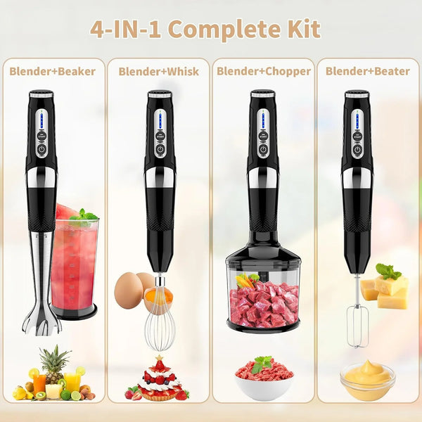 4-In-1 Cordless Immersion Blender, 21-Speed, 3-Angle Adjust, Black | USB Rechargeable Hand Blender, 304 Stainless Steel, Bpa-Free & Dishwasher Safe, Low Noise for Baby Food, Smoothies & Soup4