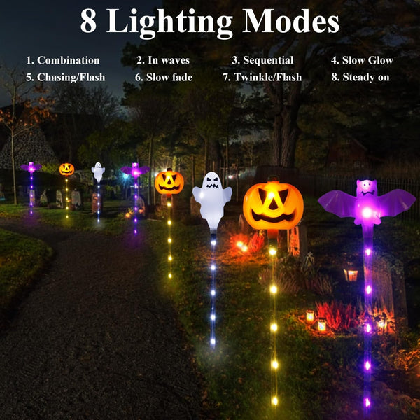 Halloween Decorations Outdoor Solar Pumpkin Bat Ghost Garden Stake Lights, 6-Pack 8 Modes Solar Halloween Lights Waterproof for outside Home Patio Yard Pathway Grave Lawn Porch Party Decor4