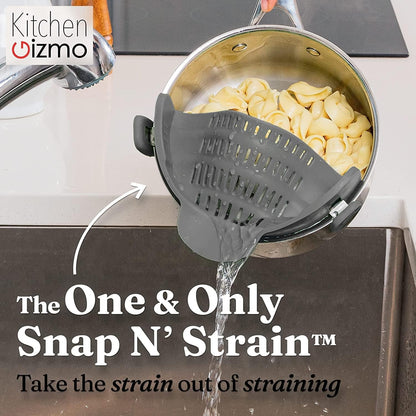 Snap N' Strain - Silicone Pasta Strainer Clip-On for Pots and Pans - Heat Resistant Colander for Vegetables and Noodles - Kitchen Gadgets for Cooking - Space-Saving Design - Gray3