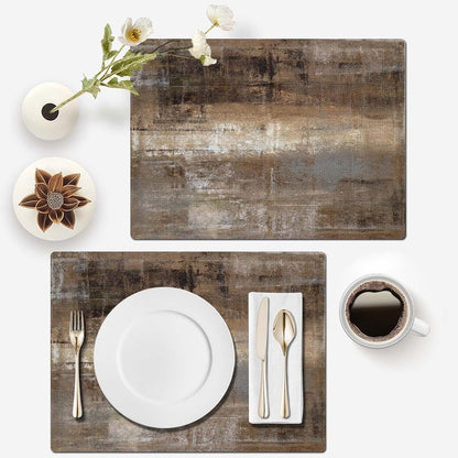 Dark Brown Table Runner and Placemats Set of 6 Pieces, Brown Placemat, Cloth Place Mats Indoor for Kitchen, Washable Abstract Placemats Linen Material for Dining Table7