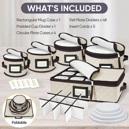 China Storage Containers, Sturdy Quilted Wine Glass Storage, Plate Organizer with Carry Handles, Moving Boxes for Dishes, Cups, Mugs and Stemware (Plate Mug Combo, Soft Shell Cream)3