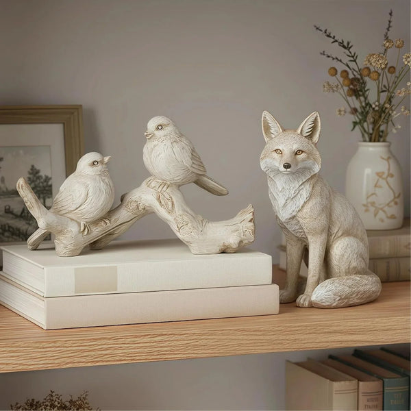 Bird Figurines Home Decor – Resin Tabletop Cream Love Birds on Branch, Farmhouse Shelf & Desk Accent for Living Room, Bedroom, Office, 6 X 2.3 X 3.4 Inches6