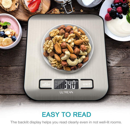 Food Scale, Digital Kitchen Scale with LCD Display, Weight Grams and Ounces for Baking Cooking and Meal Prep, 6 Units with Tare Function, 304 Stainless Steel, 11Lb (Batteries Included)4