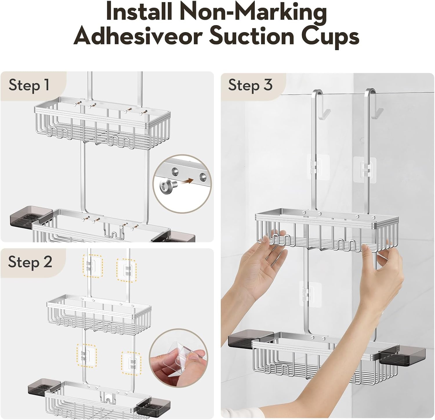 over-the-door-shower-caddy-hanging-with-double-soap-holder-never-rust-aluminum-shower-shelf-with-4-hooks-hanging-bathroom-organizer-no-drilling-shelves-for-bathroom-storage-silver