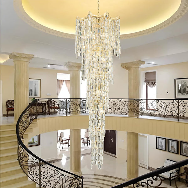 79" Large High Ceiling Chandelier, 21-Light Gold Long Staircase Chandeliers Luxury Foyer Chandelier Top K9 Crystal Tiered Ceiling Light Fixture for Staircase Entryway Hallway Living Room5