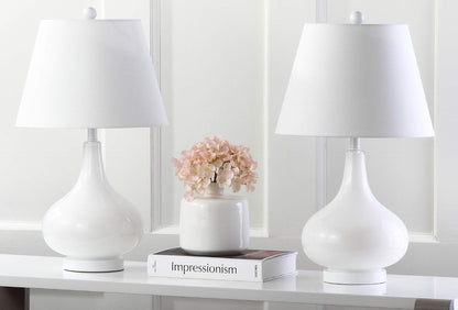 SAFAVIEH Lighting - Amy 24" White Glass Gourd Table Lamp Set of 2 with White Shades, Modern Contemporary Bedroom Living Room Lighting, LED Bulbs Included (LIT4087A-SET2)4