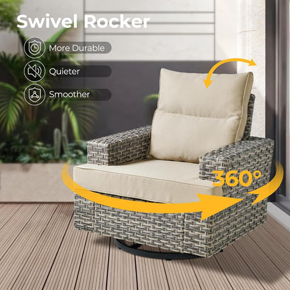 Outdoor Sectional Patio Furniture Set with Fire Pit Table,13 Pieces Wicker Conversation Sets L Shaped Couch,Extra Deep Out Door Sofa outside Furniture with Swivel Chairs,Beige8
