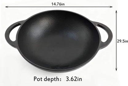 12 Inch Pre-Seasoned Cast Iron Skillet - Wok round Bottomed Frying Pan with Assist Handles,Tempered Glass Lid, Cast Iron Scrubber,Silicone Oven Mitts for Home Baking3