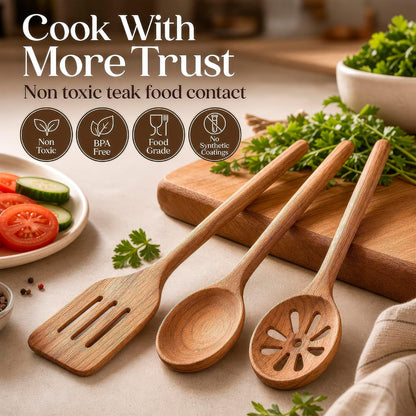 Teak Wooden Utensil Set for Cooking - 8 Piece Teak Wooden Spoons Set2