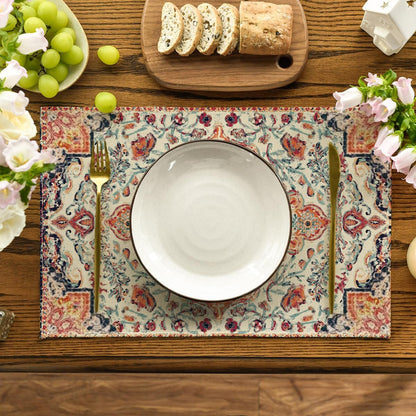 Boho Placemats Set of 4, Daily Orange Teal Flowes Bohemia Table Mats for Home Party Dining Decoration 12X18 Inch2