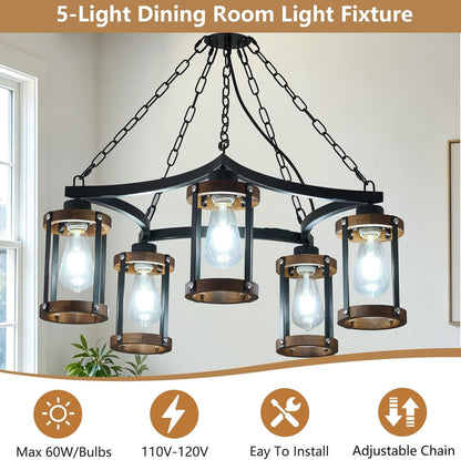 5-Light Living Room Light Fixture, Rustic Mini Chandelier for Dining Room6