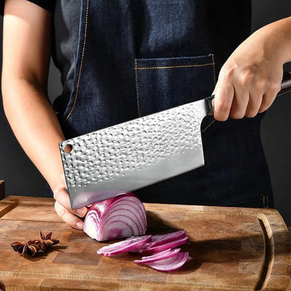 Meat Cleaver, Wooden Handle Forged Hammer Pattern Chinese for Cutting Vegetables Meat and Chopping Dual Purpose Kitchen Knife6
