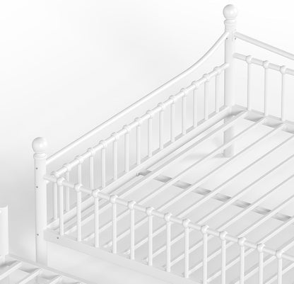 Queen over Queen Bunk Beds, Metal Bunk Bed with Ladder and Guardrail for Kids, Adults, Can Be Split, White8