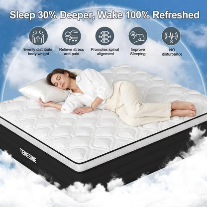 King Size Mattress, 14 Inch Hybrid Mattress in a Box with Individual Pocket Spring, Gel Memory Foam and Euro Top, Medium Firm Feel with Motion Isolation, Pressure Relief, Edge Support,Black3