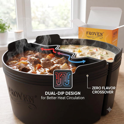 for Crock Pot Divider 6 QT Silicone Slow Cooker Liner, 2-Compartment | Reusable Insert W/ Handles, Dual-Dip for Better Heat Circulation, Easy Clean, for 6 Quart Oval Cookers, Verify Dimensions Ist3
