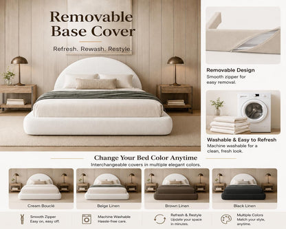 Round Bed – Washable Zip Cover - Upholstered Linen Premium Soft Foam - Modular Minimalist Modern - Half Circle Moon - Sold Sold Separately (Brown Linen Premium, King Headboard)4